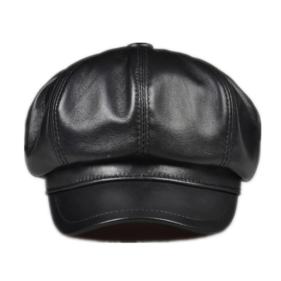 Gorra octogonal de piel auténtica para hombre y mujer, boina vintage para hombre y mujer