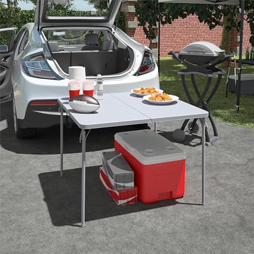 Image of CoscoProducts COSCO XL 38.5 inch Half Card w /Handle Indoor & Outdoor, Portable, Wheelchair Accessible, Camping, Tailgating, & Crafting Folding Table, Gray, 1-Pack,Grey