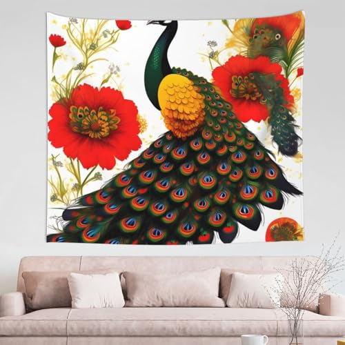 Tapisserie murale fleurs rouges paon TYUMH décoration grand format