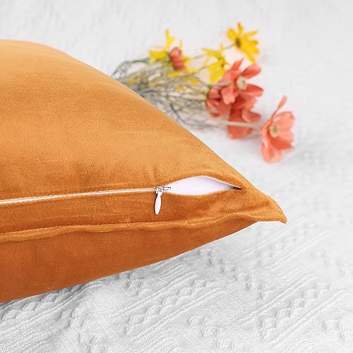 Uxcell Pack of 2 Decorative Velvet Cushion Covers Home Decor Solid Pillow Cover for Couch Sofa Living Room Orange 50 x 50 CM - Image 4