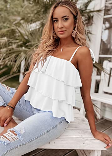 KIRUNDO Spaghetti Strap Babydoll Ruffle Tops for Women 2025 Summer Layered Flowy Beach Fashion Vacation Cruise Outfits3