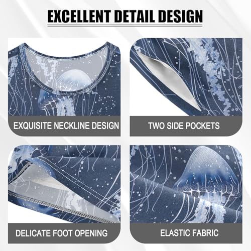 ALAZA Jellyfish Blue Pajama Set Short Sleeve Sleepwear Soft Lounge Nightwear4