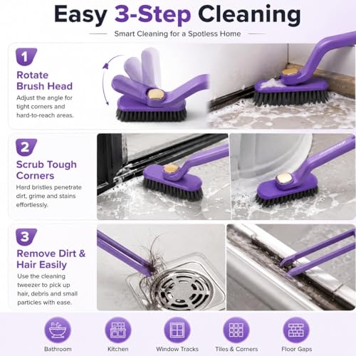 Image of SHITHI Hard Bristle Bathroom Scrubber, Rotating Gap Cleaner for Tile Grout, Floor Corners, Sink Edges and Kitchen Surfaces, Easy Grip Household Cleaning Tool (Multi Colour)