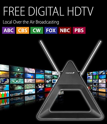 Fosmon Hdtv Antenna 25-40 Miles Range, Indoor Rabbit Ear Tv Antenna, Retractable Dipoles [Wall Mountable Or Tabletop] With 5Ft Cable Support 4K Ready, Atsc 3.0, Uhf, Vhf, 1080P Free Tv Channel #TOP1