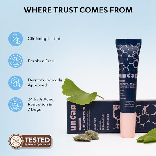 Image of Anti-Acne PM Gel for Face, Night Gel for Pimples with Green Propolis, Helps Reduce Active Acne & Inflammation, Hydrates Skin, For Men, Women & Teenagers, Sensitive Skin,(15ml)