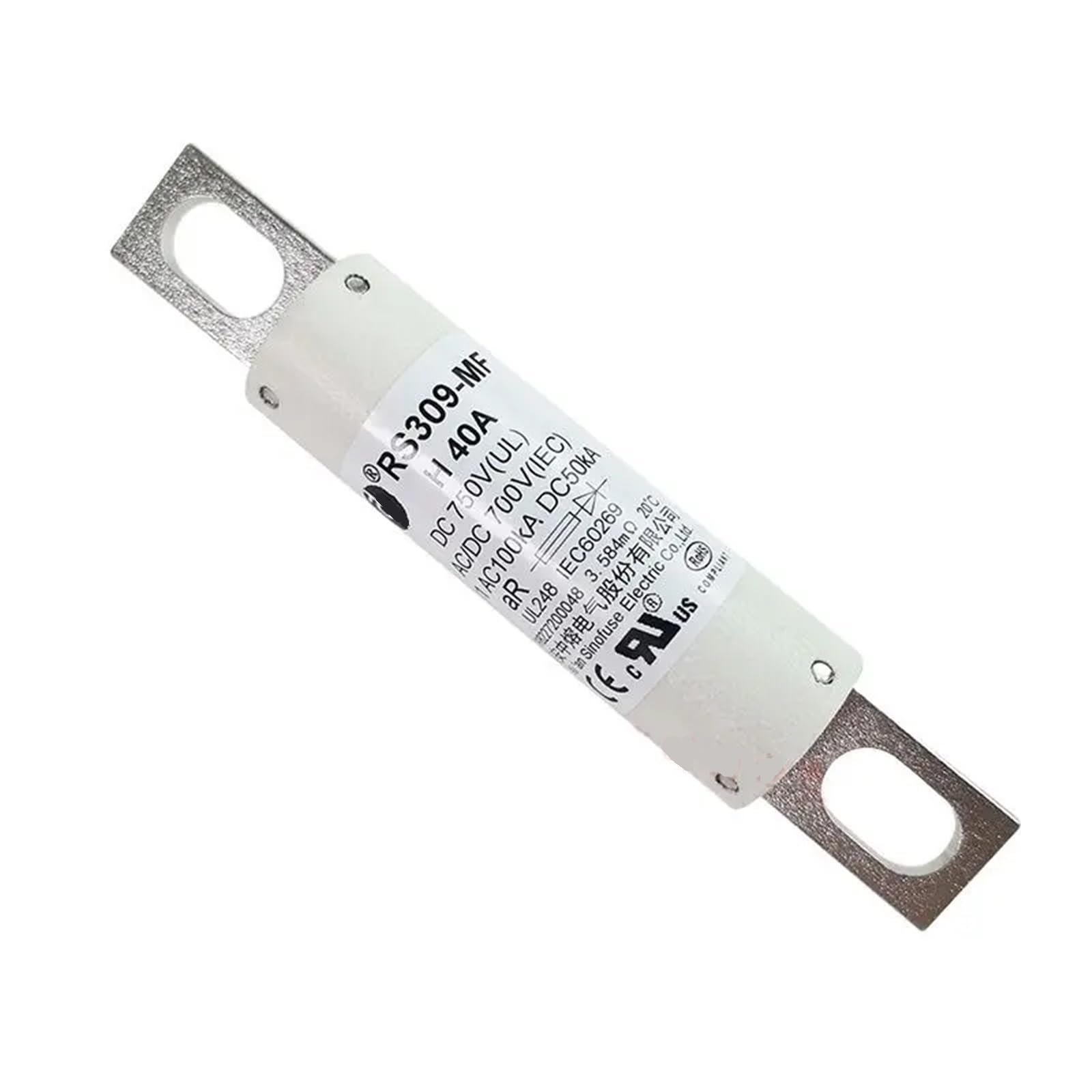 Fusible boulonné RS309-MF 250A 750VDC pour protection circuit électrique