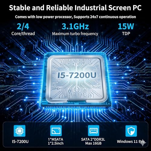Image of Industrial All-in-One Panel PC, 10 Point Capacitive Touch Screen Computer, i5-7200U, 8GB RAM, 256GB Storage, 2xUSB3.0, HD, VGA, 5xRS232, 1RS485, 2xLAN, Windows 10, 12.1 Inches