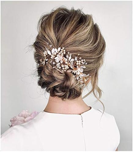 SWEETV Gold Wedding Hair Clip Comb Handmade Bridal Hair Accessories for Women Wedding