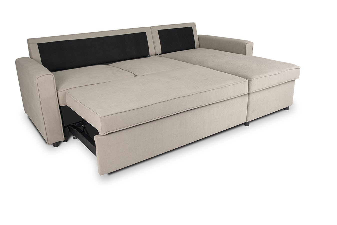 SAMIRA Divano letto angolare con contenitore, divano con chaise longue tortora mod. Kennedy