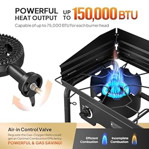 ROVSUN 2 Burner Gas Stove with Side Shelves, 150,000 BTU Portable Propane Stove with Removable Legs, Wind Panels & Regulator for Camping Home Backyard Cooking Brewing Canning Turkey Frying ROVSUN 2 Burner Gas Stove with Side Shelves 150000 BTU Portable Propane Stove with Removable Legs Wind Panels Regulator for Camping Home Backyard Cooking Brewing Canning Turkey Frying