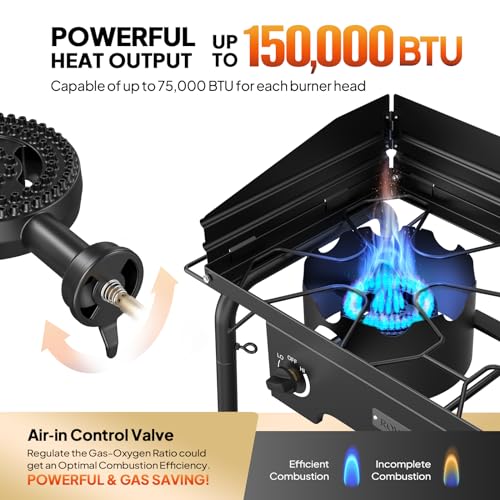 ROVSUN-2-Burner-Gas-Stove-with-Side-Shelves-150000-BTU-Portable-Propane-Stove-with-Removable-Legs-Wind-Panels-Regulator-for-Camping-Home-Backyard-Cooking-Brewing-Canning-Turkey-Frying ROVSUN 2 Burner Gas Stove with Side Shelves 150000 BTU Portable Propane Stove with Removable Legs Wind Panels Regulator for Camping Home Backyard Cooking Brewing Canning Turkey Frying