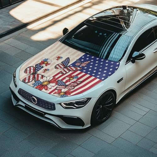 Image of American Retro Pastoral Style Car Hood Cover for Compact Sedans SUV Trucks, 59x39 Inches Stretchable Auto Hood Wraps Vehicles Banner Automotive Exterior Accessories