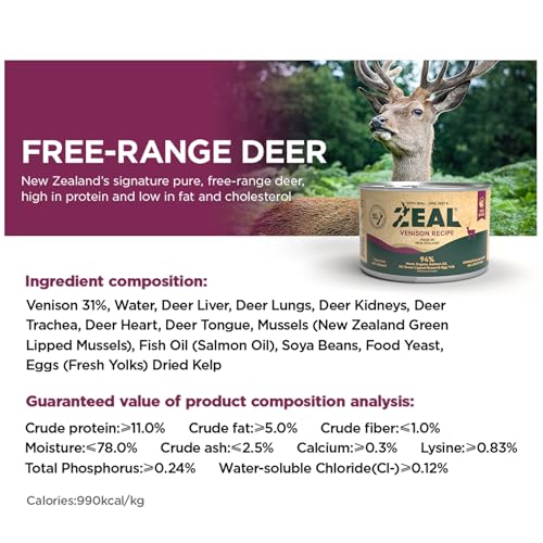 Image of ZEAL New Zealand Wet Dog Food - High Protein, Pure Nutrition, Natural Superfoods, Grain-Free with Superfoods (Venison, 13.76oz Can 12-Pack)
