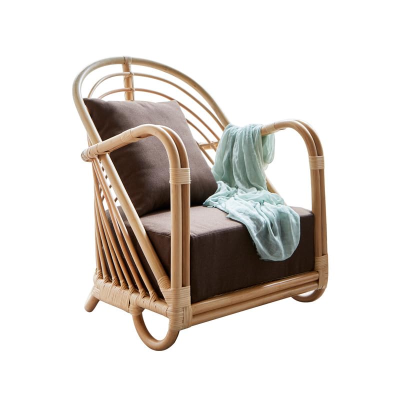 Stuhl für Schreibtisch Skandinavisches Einzelsofa Wohnzimmer Einfacher Freizeitstuhl Naturrattan Handgewebter Rattanstuhl