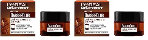 L'Oréal Men Expert BarberClub- Crème Nourrissante pour Barbe & Visage - Texture Légère & Non Grasse - Absorption Rapide - À l'Huile Essentielle de Bois de Cèdre - 50 ml (Lot de 2)