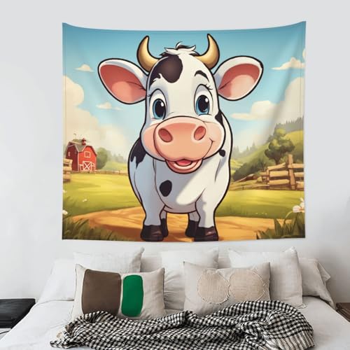Tapiz grande de vaca de dibujos animados para decorar paredes de forma fácil 4