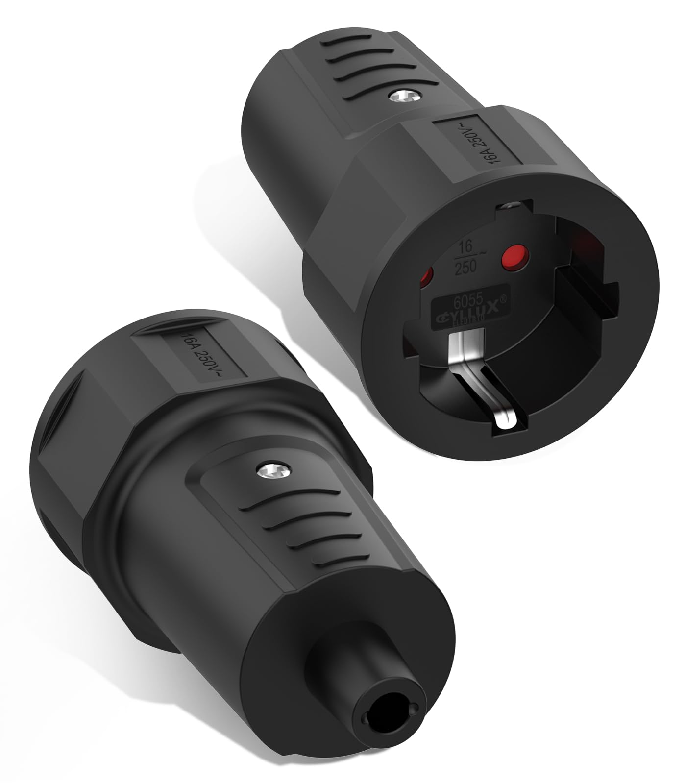 Set 2 Prese Schuko Volanti 16A 250V | Femmina In Gomma IP20 | Potenza 3500W Per Prolunghe