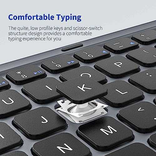 Image of 1Goal Foldable Bluetooth Keyboard with Number pad, Mini Bluetooth Keyboard for Mobile /Tablet /Laptop, Wireless Rechargeable Keyboard Compatible with Pad /Mac /Surface Pro /Galaxy Tab(Grey)