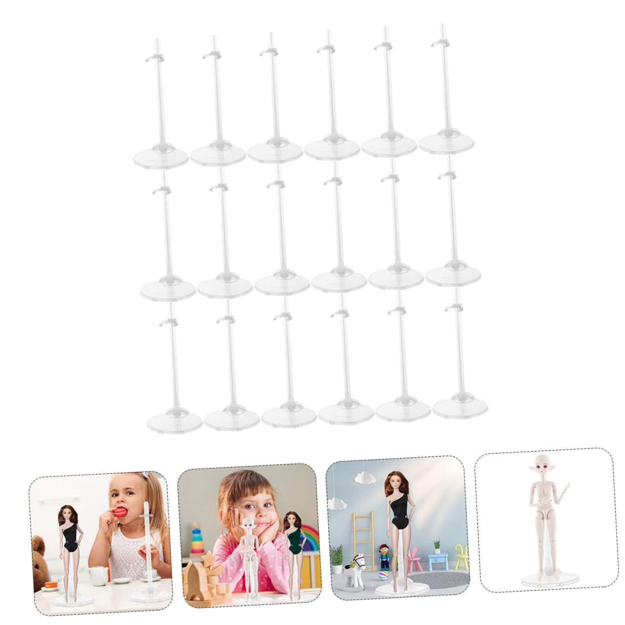 BESPORTBLE 18Pcs Doll Display Stands Transparent Holding Racks for Dolls Doll Support Holders for Showcasing Dolls Doll Accessories