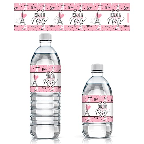Paris Birthday Party Water Bottle Labels, Eiffel Tower Paris Party Favor Decorations - 20 Count