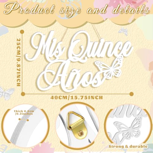 Image of Yuntau Mis Quince Anos Sign Quinceanera Decorations 15th Birthday Quinceanera Party Backdrop Wooden Banner Wall Decor Sign White Mis Quince Anos Birthday Gift for Wall Bedroom Photo Booth Decor Gift