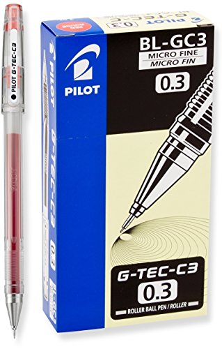 PILOT G-Tec-C Gel Ink Rolling Ball Pens, Micro Fine Point (0.3mm), Red Ink, 12-Pack (35490)