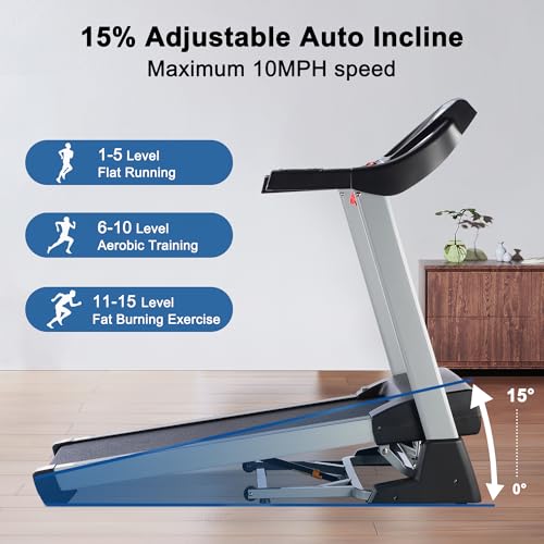 Image of BORGUSI Treadmill with 15% Auto Incline and 350 LBS Capacity, 3.5 HP Folding Electric Treadmill Running Machine with Bluetooth Speaker for Home Use, 20 inch Wide Tread Belt, Max 10MPH Speed