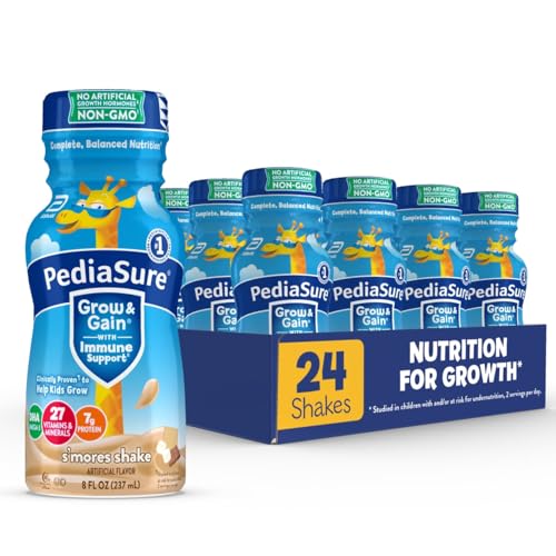 PediaSure Grow & Gain with Immune Support, 27 Vitamins & Minerals for Kids, 7g Protein, Non-GMO, Gluten-Free, S'Mores, 8-fl-oz Bottle, Pack of 24
