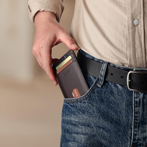 Image of Buffway Mens Slim Wallet, Minimalist Thin Front Pocket Leather Credit Card Holder with RFID Blocking for Work Travel | Minimalist