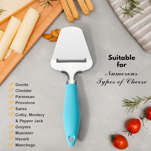 Image of Rainspire Upgraded Non-Stick Cheese Slicers for Block Cheese Multi-Functional Cheese Cutter for Mozzarella, Cheddar, Gruyere Charcuterie Accessories Dishwasher Safe Kitchen Tools, Blue