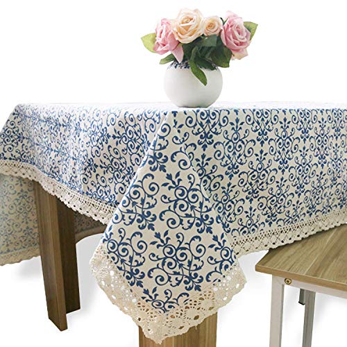 Nanoflake Elegant Cotton Linen Rectangle Tablecloth, Wrinkle Free Japanese Pattern Lace Border Rectangle Table Cloths, Home Party Kitchen Dinning Room Table Cover (Japanese Pattern, 55 X 71 Inches) #TOP3