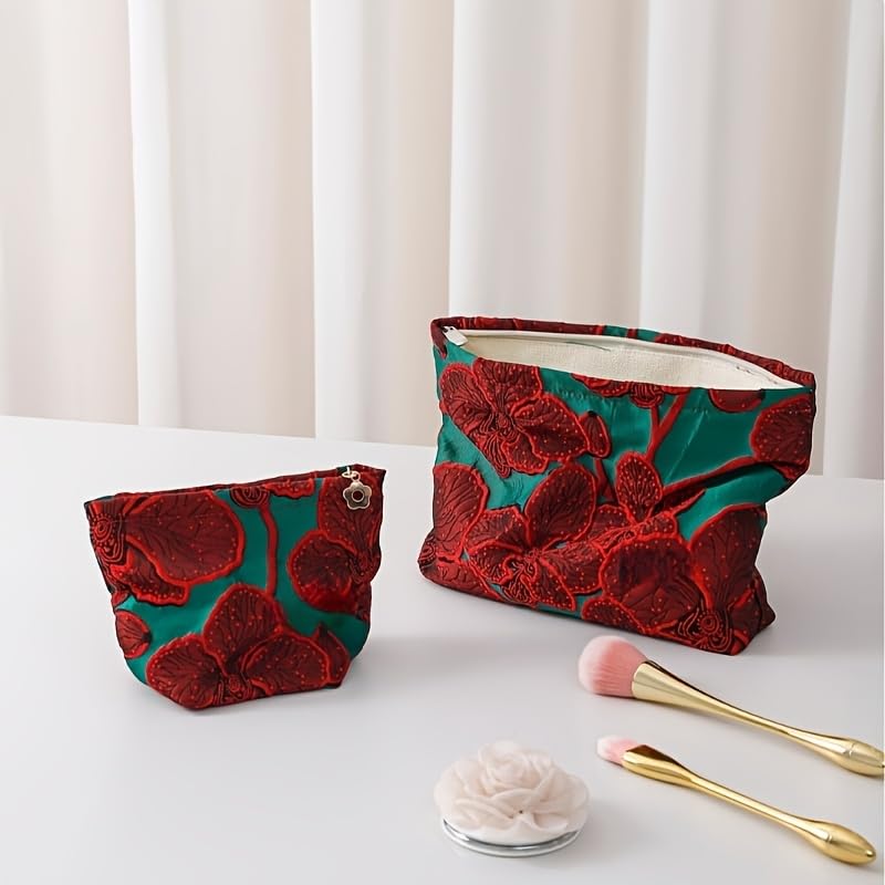 1 bolsa de cosméticos vintage em jacquard vermelho chinês - armazenamento de embreagem de grande capacidade, P