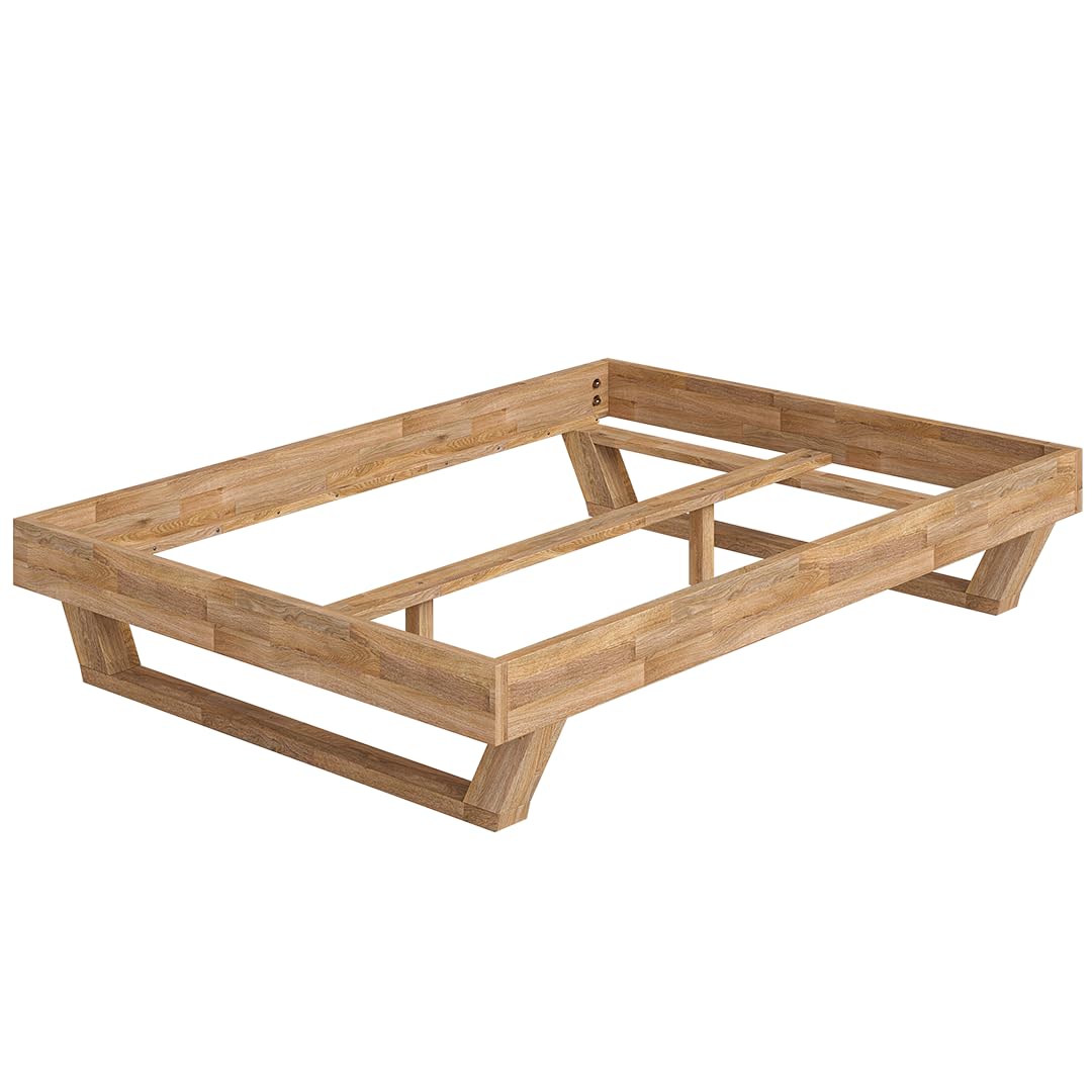 skølm Nornir Massivholzbett 140x200 cm – Bettrahmen aus Massivholz Eiche geölt – hochwertiges Holzbett mit Kufen Bettbeinen – Bettgestell ohne Bettkopf – geeignet als Doppelbett