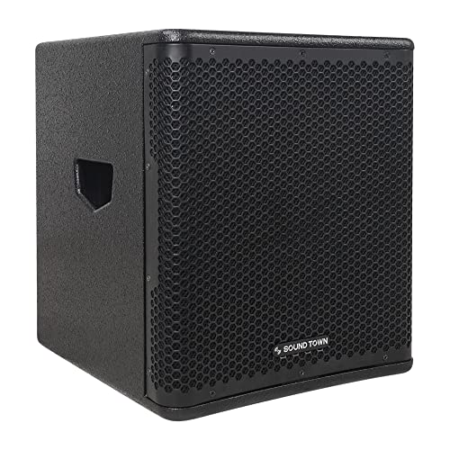 Image of Sound Town Oberon Series 12 inch 800W Powered PA /DJ Subwoofer with Class-D Amplifier, LPF, Birch Plywood, Black (OBERON-12SPW)