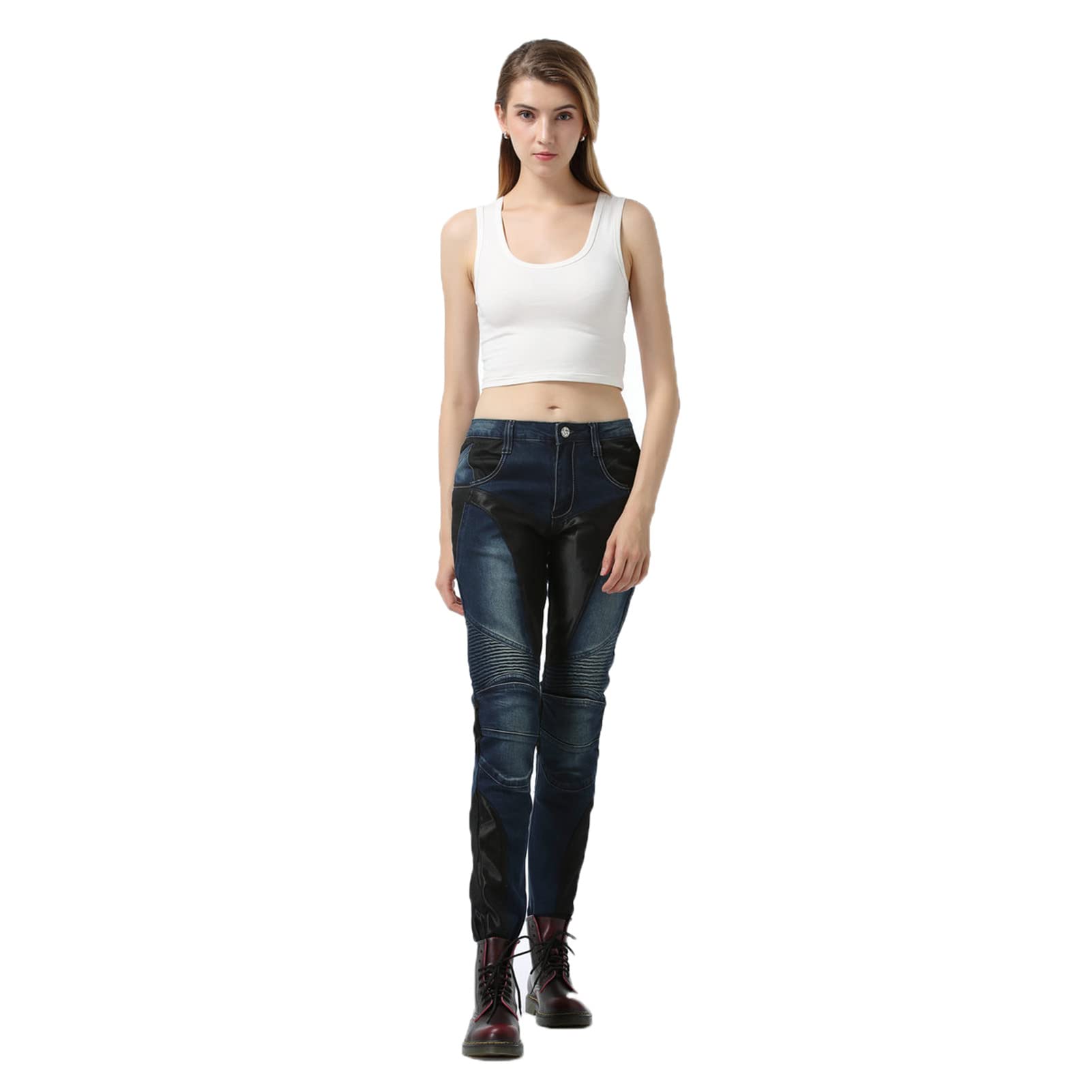 Pantaloni da Moto da Donna, Traspirante Jeans da Motociclista Elasticizzati Slim Fit da Donna, Jeans alla Moda, con 4 Imbottitura di Protezione