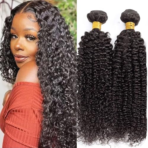 Huarisi 2 Bundle Kinky Curly Weaves Human Hair 24 26 Inch Long Curly Bundles 8a Unprocessed Brazilian Hair Extensions for Black Women Sew in Weaving Natural Color