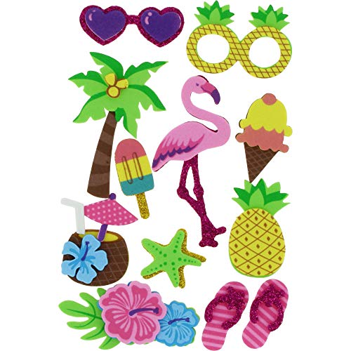 Fixo Set de Figuras de Goma Eva Adhesiva 3D para Manualidades Infantiles, Rubber, Tropical 2, 12 x 21.5 cm