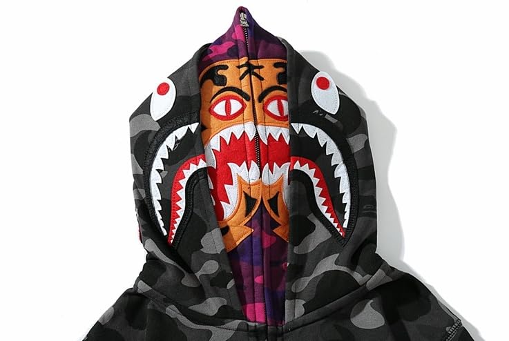 Shark Double-Layer Hooded Zip-Up Hoodie: Trendy Youth Full-Zip Hip Hop Streetwear Sweatshirt for Men3
