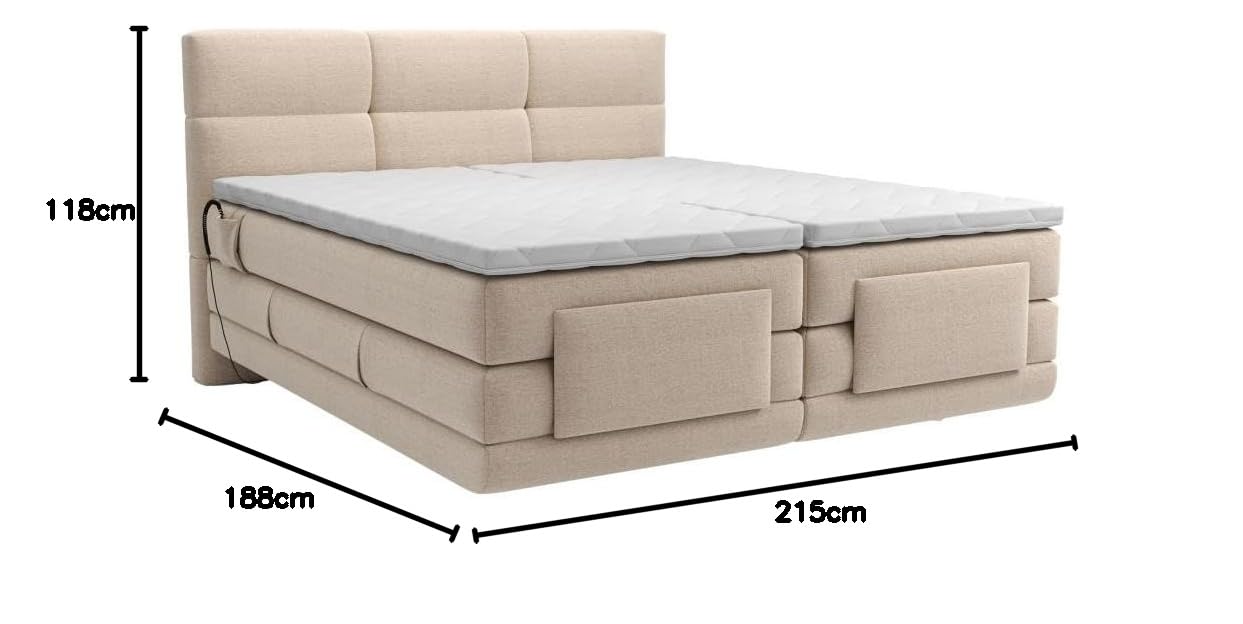Brand Set letto Boxspring 2x90x200 Beige LODI di PALACIO: Testata trapuntata + Rete relax elet. + Materasso + Topper