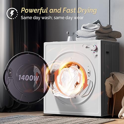 Image of ROVSUN 2.6 Cu.Ft. Portable Dryers for Laundry, Compact Portable Clothes Dryer with Stainless Steel Tub, Dryer Machine, 110V Electric Dryer with Control Knob for Apartment, Dorm, RV, White, 1400W