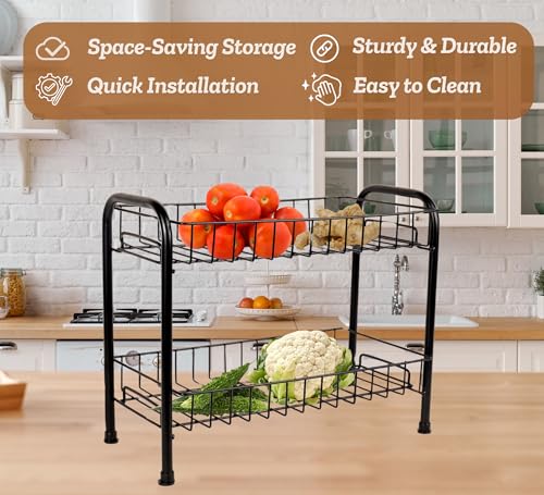 Image of Niyara Iron Metal Heavy Duty Stand 3-Tier Multistorage /Multipurpose Standing Rack, Bathroom Countertop Storage Shelf Cosmetic Organizer Holder Kitchen Spice Rack (Fruit basket)