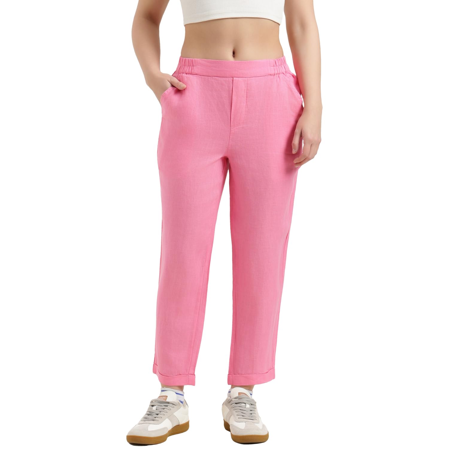 Straight Fit High Rise Solid Trousers - 26P4AGH558X5GLF3-image-20