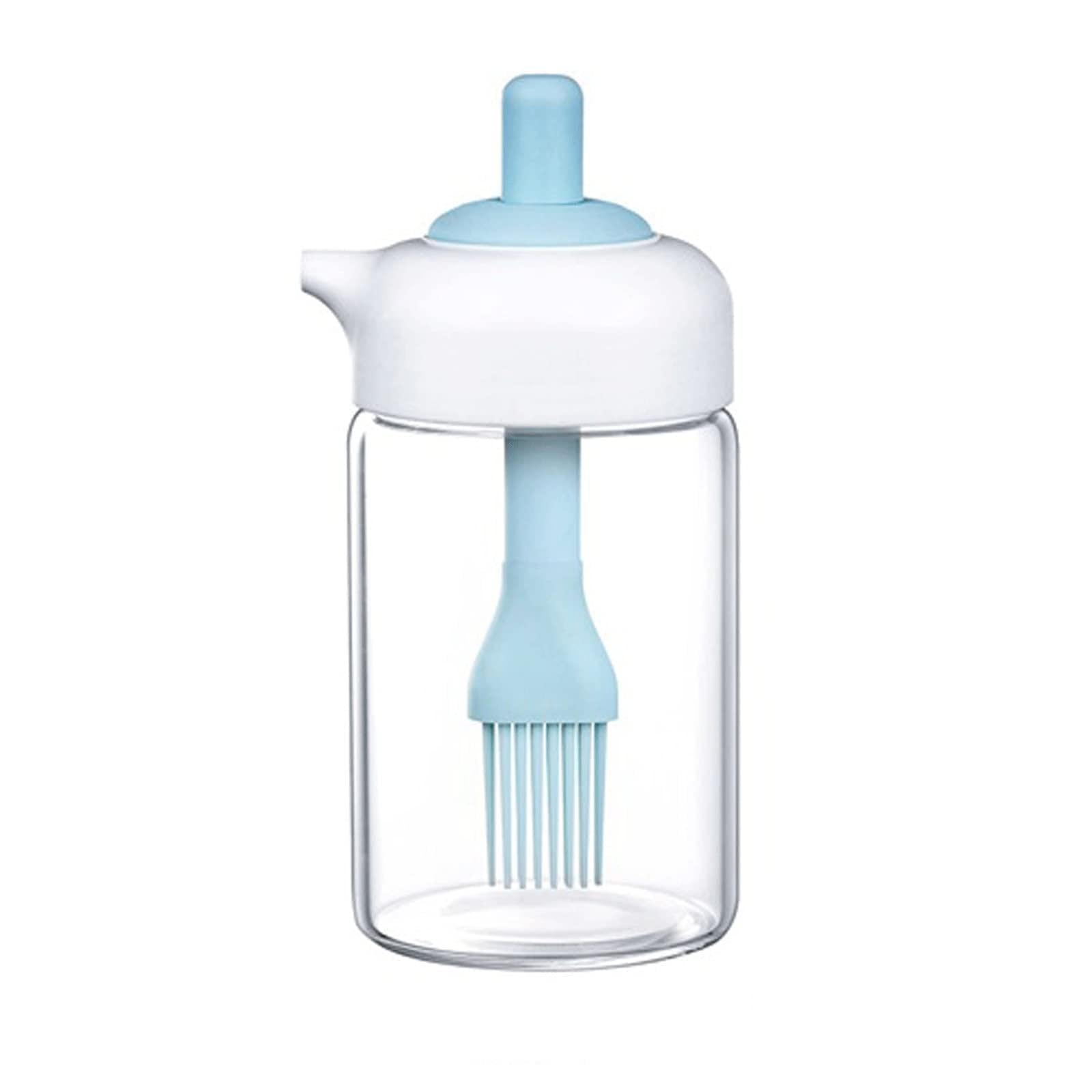 Kreative Ölflasche aus Glas, hochtemperaturbeständig, mit Silikon-Ölbürste, integrierter Abdeckung, Honig-Aufbewahrungsglas, Küchenzubehör (blau)