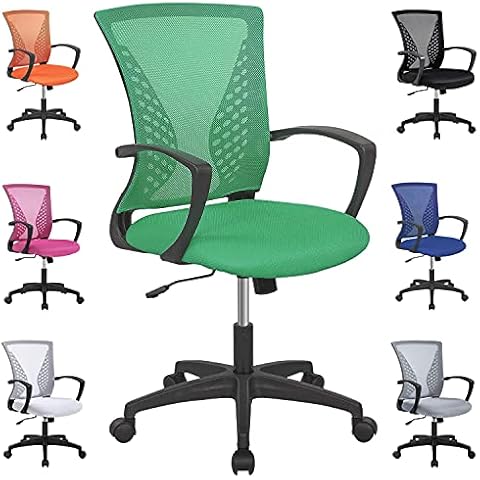 Hkeli Home Office Chair Mesh Ergonomic Desk Chair Mid Back Computer Chair Cheap with Lumbar Support, Wheels, Armrest Adjustable Height Executive Rolling Swivel Task Chair for Women Men, Green Cover