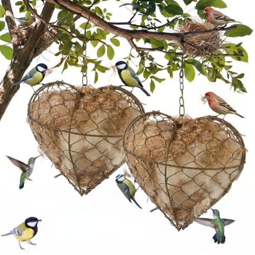 Image of Menkxi 2 Pcs Bird Nesting Material, Hummingbird Nest Material, Heart Shaped | Refillable Nestings Accessories for Hummingbirds and Wild Bird, Natural Nesting Fiber Cotton, Garden Decoration Gifts