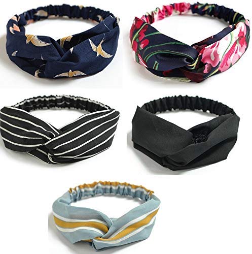 BeliciaHair Bands Pack of 5 - Stretchy Elasticated Grip, No Slip Accessory for all Occasions Wear with a Soft Twisted Knot Detail - Styles Printed on Chiffon and Satin