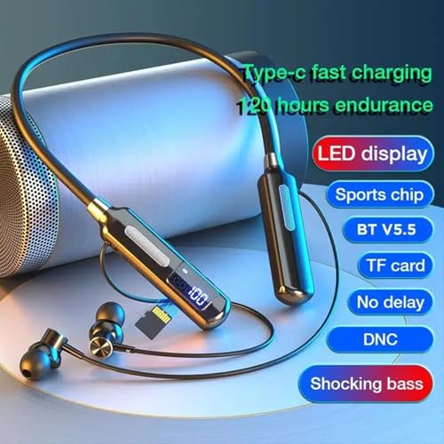 Image of iFAST Digital Display Bluetooth 5.3 Wireless Neckband Earphone with Mic | Up to 100 Hours Music Playtime |Noise Cancellation, Voice Assistance, Dual Pairing, Plug-in Cards Mode [ Black]