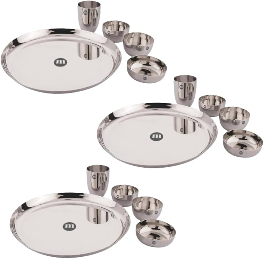 Stainless Steel Dinner Set of 3 | 3× Large 30cm Thali Plates with