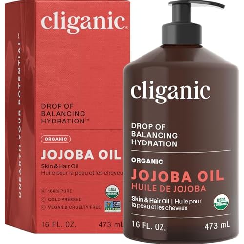 Cliganic Organic Jojoba Oil 16oz with Pump, 100% Pure | Bulk, Moisturizing Oil for Face, Hair, Skin & Nails | Natural Cold Pressed (Packaging May Vary)