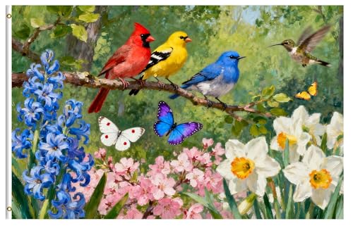Pickako Cute Birds at Branches Cardinal Hummingbird Butterflies Spring Flowers 4x...